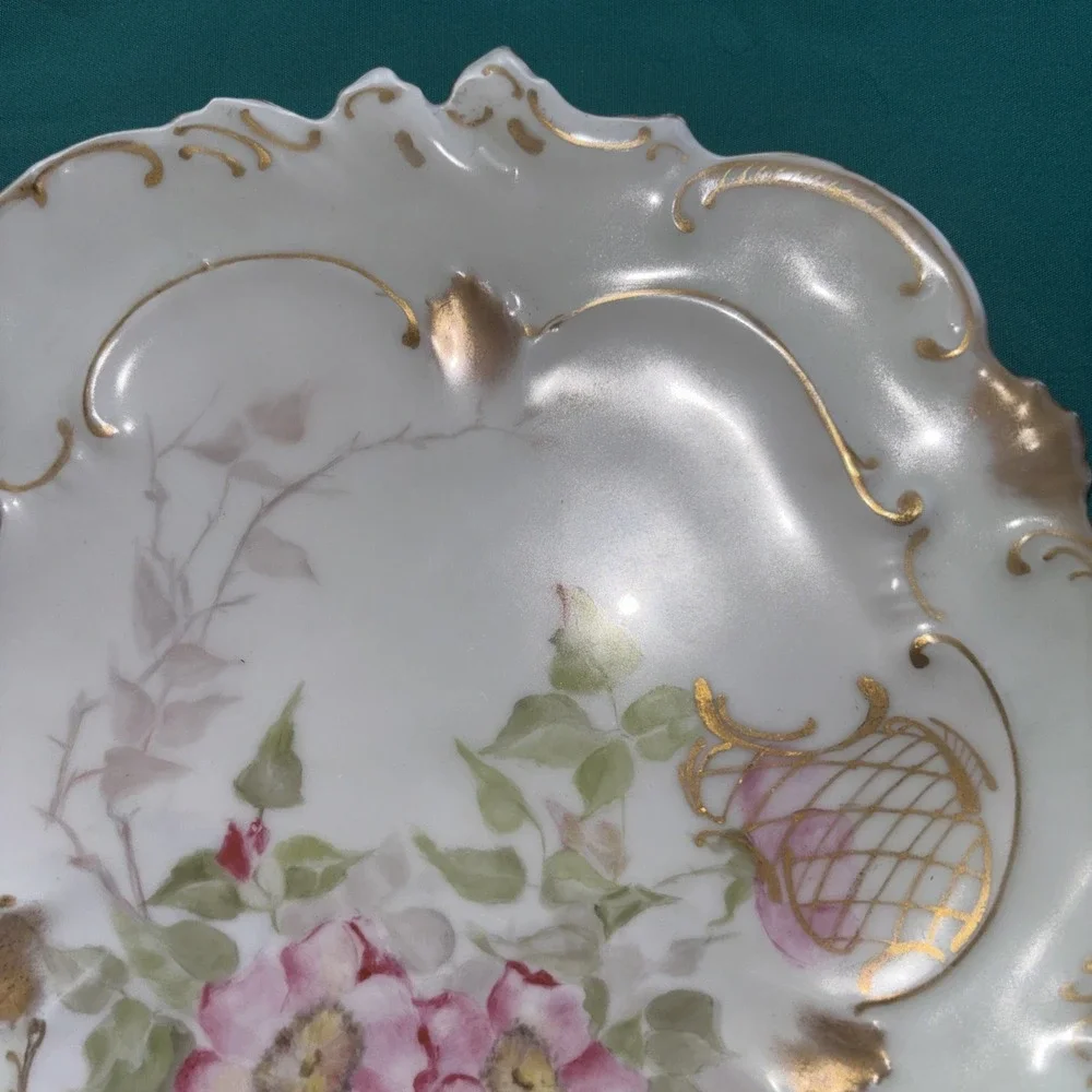 Limoges A. Lanternier France Pink Flowers Hand Painted 9.25